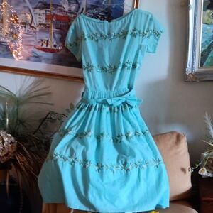 Vintage 1950's Organza Dress Agua